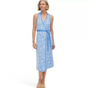 NWT DVF x Target Collared Sleeveless Blue Sweaterknit Midi Wrap Dress